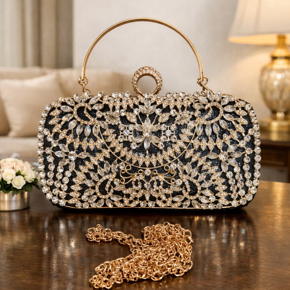 Elegant Black and Gold Clutch Bag